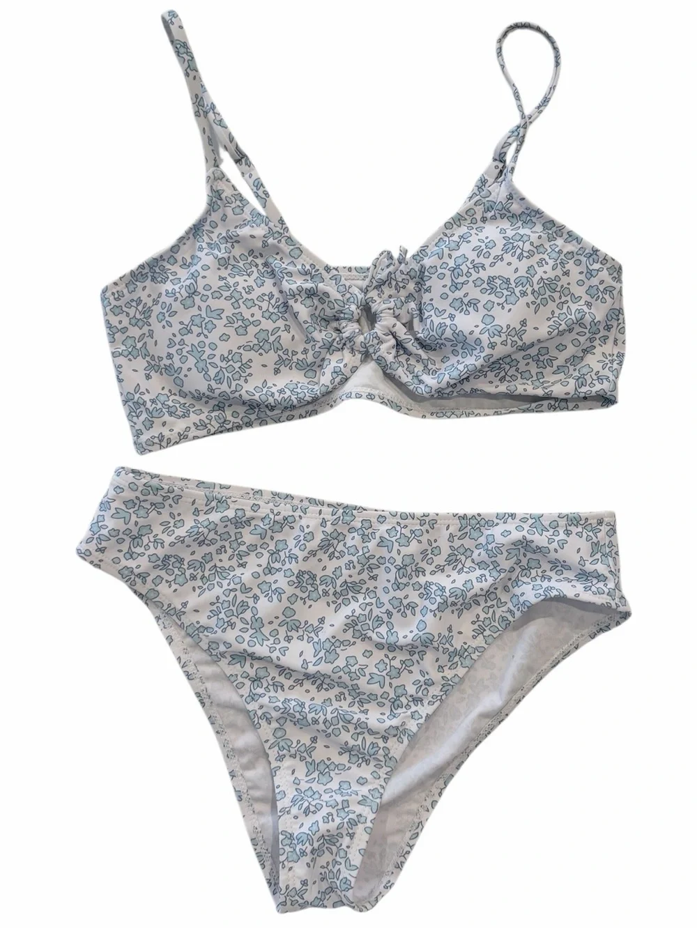 New Condition Teen 14Y Blue Floral Bikini Set High Waist Adjustable Straps